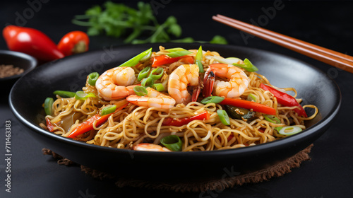 Top view of Mie Goreng an Indonesian stir fried dish