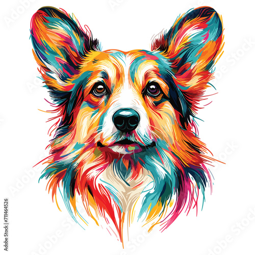 Vector Abstract head of welsh corgi pembroke from multicolored paints colored drawing
