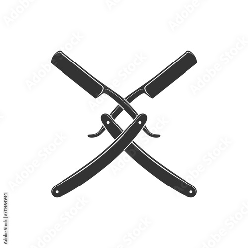 Crossed razors icon. Straight razors for shaving graphic sign isolated on white background. Barber shop logo template. Vector illustration	
