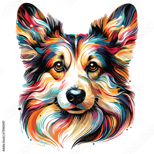Vector Abstract head of welsh corgi pembroke from multicolored paints colored drawing