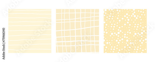 Fototapeta Naklejka Na Ścianę i Meble -  Simple Geometric Hand Drawn Irregular Patterns. Pale yellow Doodle Checkered simple drawing with textures. Square Poster set