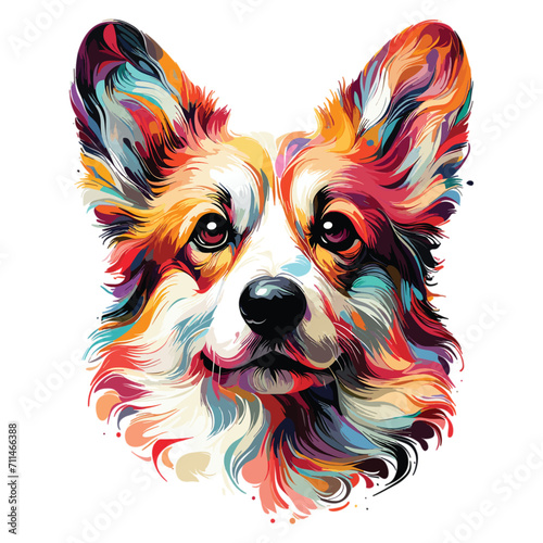 Vector Abstract head of welsh corgi pembroke from multicolored paints colored drawing