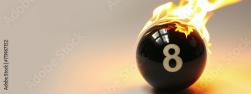 Burning 8 snooker ball on white background, billiard games concept. photo