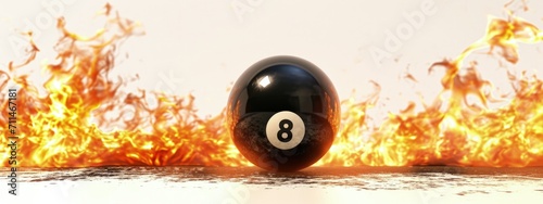 Burning 8 snooker ball on white background, billiard games concept. photo
