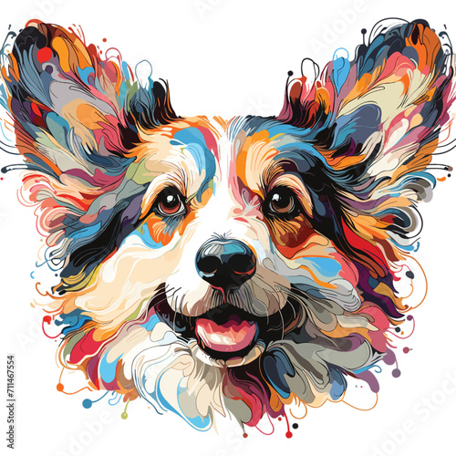 Vector Abstract head of welsh corgi pembroke from multicolored paints colored drawing