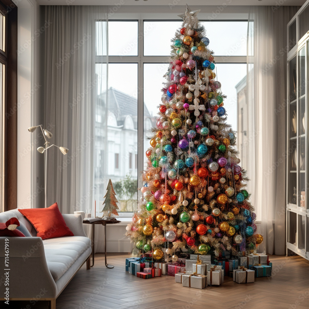 Magic sparkling Christmas tree. Magical Christmas holidays
