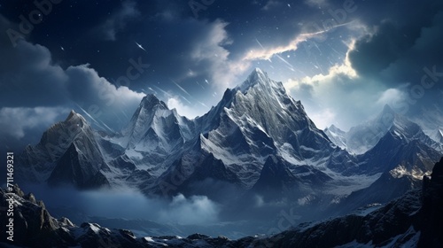 An intricately realistic depiction of a mountain range under the stars, the Milky Way spanning above - Generative AI