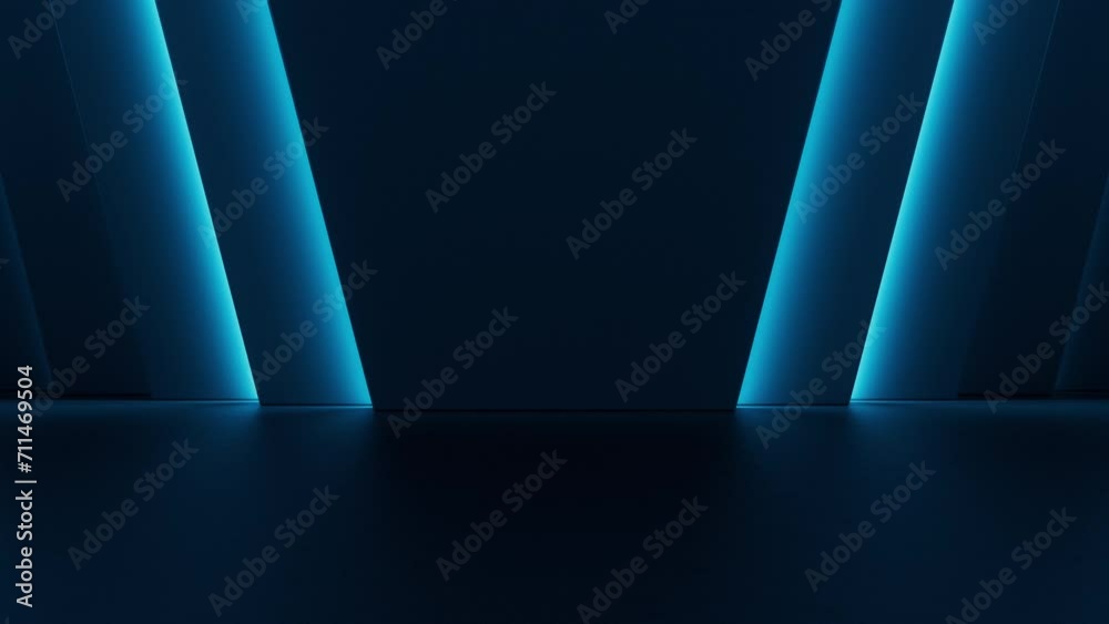 Beautiful abstract background with blue lights animation. Bright neon motion texture for technology concept design. Futuristic virtual stage for product showcase. Seamless loop.
