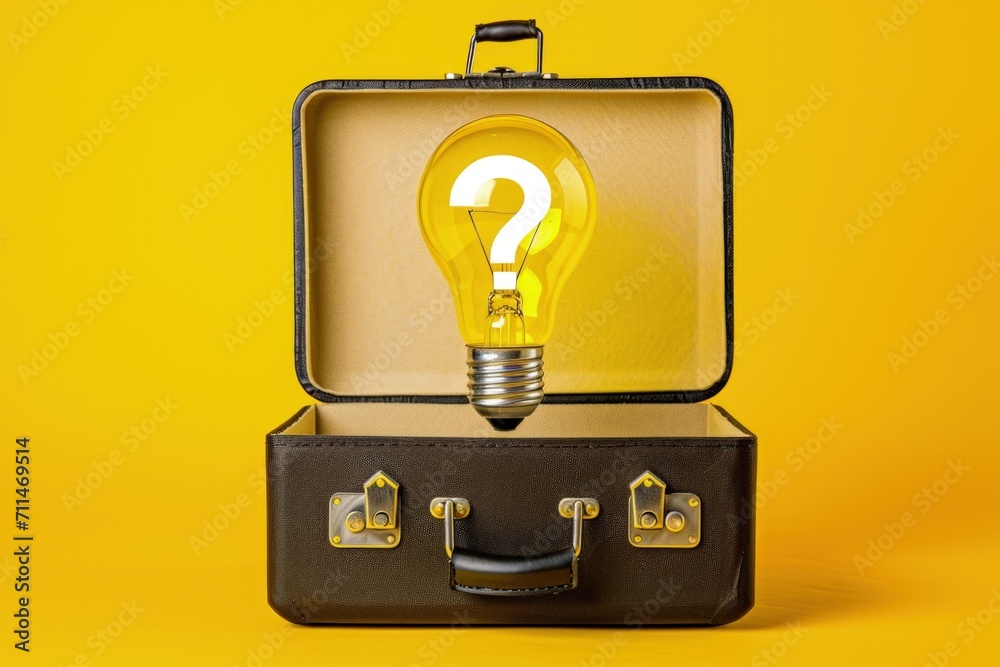 Light bulb with question mark sign and briefcase, concept of ideas and business. Light bulb with question mark sign and briefcase, concept of ideas and business.