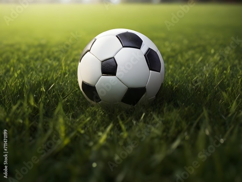 A soccer ball left in the green grass