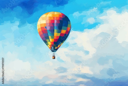 A hot air balloon drifting peacefully through a sky painted in shades of blue, Generative AI
