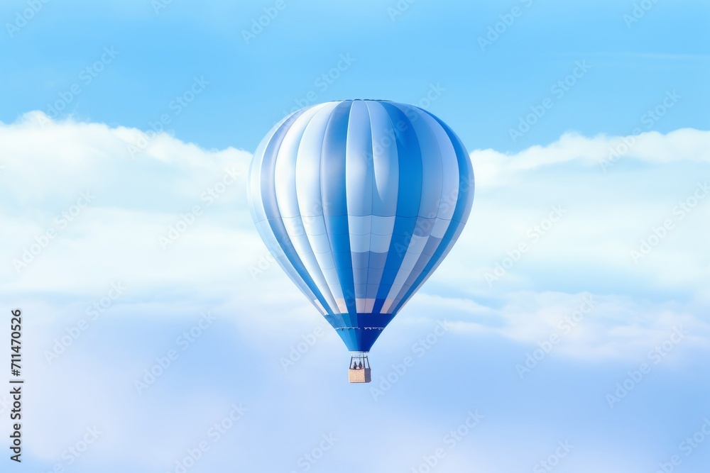 Fototapeta premium A hot air balloon drifting peacefully through a sky painted in shades of blue, Generative AI