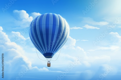 A hot air balloon drifting peacefully through a sky painted in shades of blue, Generative AI