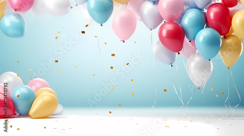 Birthday background with balloons and confetti for birthday card or invitation design