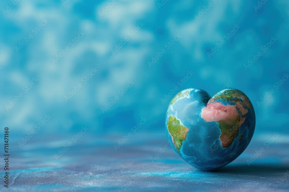Planet earth in the shape of a heart on blue background, Earth day, environmental preservation. Planet earth in the shape of a heart on blue background, Earth day, environmental preservation.