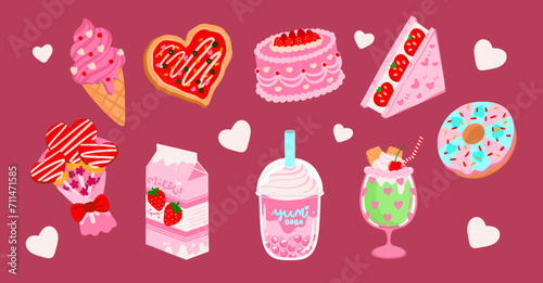 Sweet Valentine Food Dessert and Drink Illustration in Pink