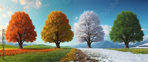 A tree in four seasons of the year - spring, summer, autumn and winter