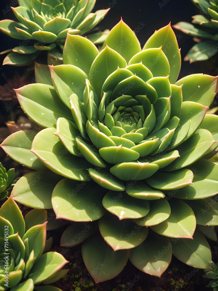 macro green succulent plants close-up in dark background macro green succulent plants close-up in dark background