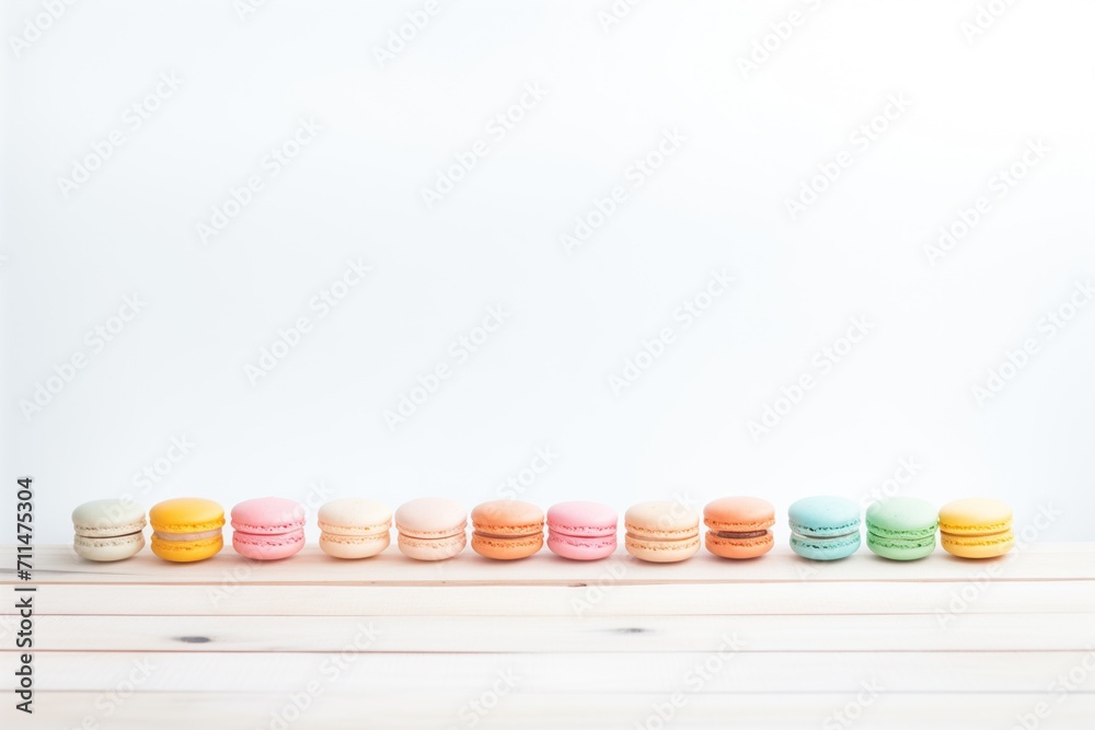macarons in row, gradient colors, light wood macarons in row, gradient colors, light wood