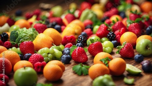 photos of fresh fruits of various types of shapes and colors made by AI generative