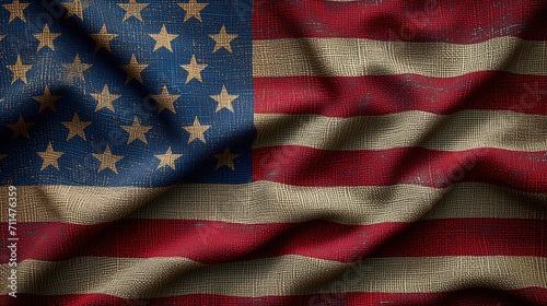 Closeup of Ruffled United States of America Flag