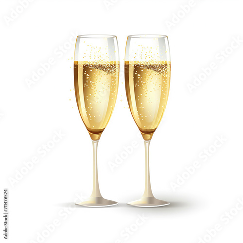 Two glasses of champagne on a white background. Vector illustration for your design