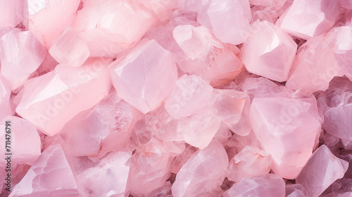 Natural pink quartz crystals as a background. Macro. Selective focus.