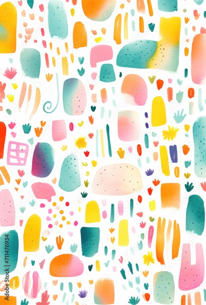 bright watercolor pattern with hearts, stars and other shapes. a watercolor painted border paper bright watercolor pattern with hearts, stars and other shapes. a watercolor painted border paper