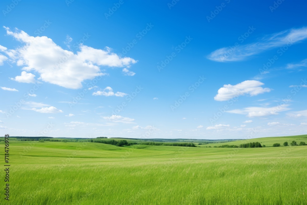 A serene landscape with a clear blue sky stretching over a tranquil countryside, Generative AI A serene landscape with a clear blue sky stretching over a tranquil countryside, Generative AI