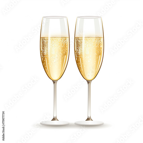 Two glasses of champagne isolated on white background. Vector Illustration.
