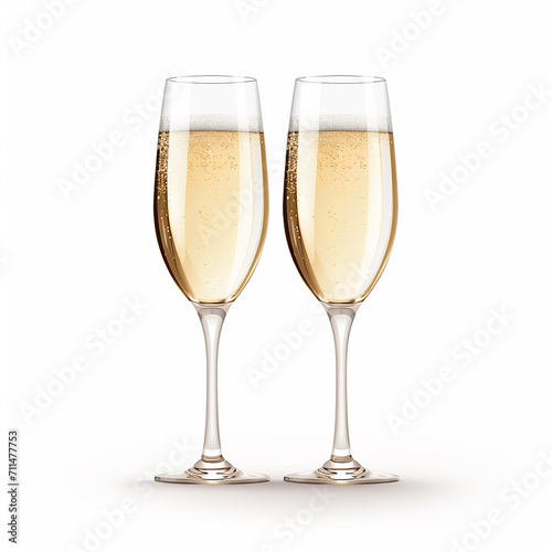Two glasses of champagne, isolated on white background. Vector illustration.