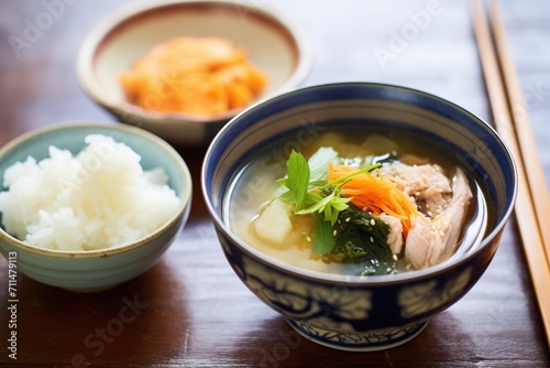 miso soup served with rice and pickled vegetables