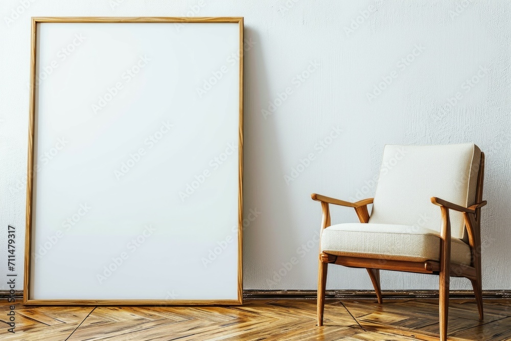 Black frame mockup in classic white interior with modern furniture, - obrazy, fototapety, plakaty 