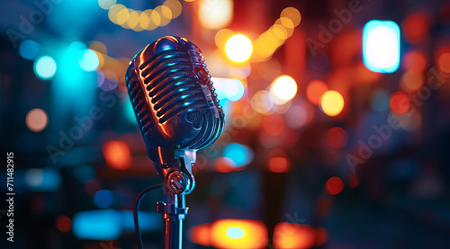 Microphone retro style for radio broadcast, entertainment or rock concert photo