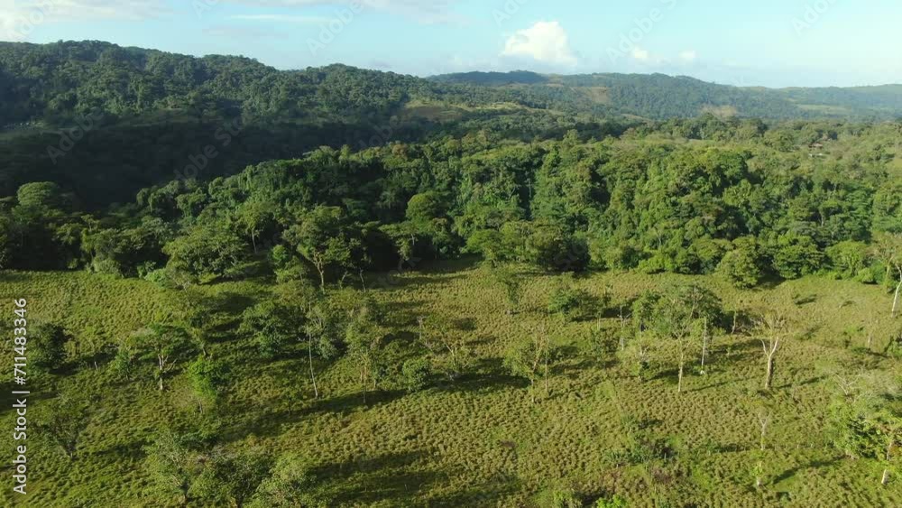 Aerial drone view and flying in Costa rican jungle. Flight above trees in rain forest jungle and mountain close to volcano peak. 4K wide angle Aerial drone view and flying in Costa rican jungle. Flight above trees in rain forest jungle and mountain close to volcano peak. 4K wide angle