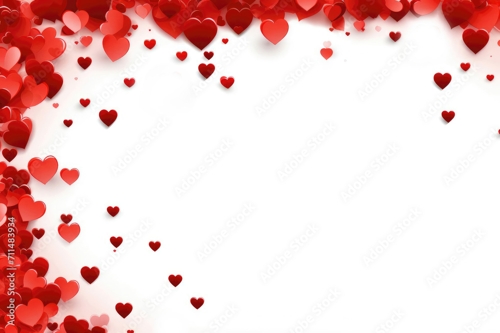 Red hearts on a white background in the form of a frame for Valentine's Day. Valentine's Day Greeting Card. Valentine's Day background.