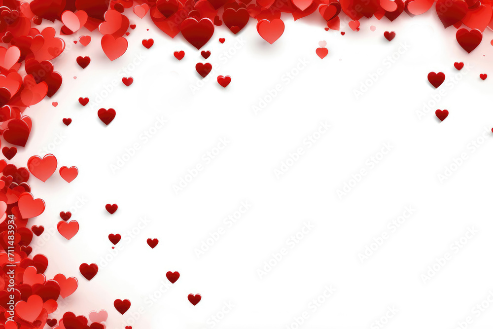 Red hearts on a white background in the form of a frame for Valentine's Day. Valentine's Day Greeting Card. Valentine's Day background. Red hearts on a white background in the form of a frame for Valentine's Day. Valentine's Day Greeting Card. Valentine's Day background.