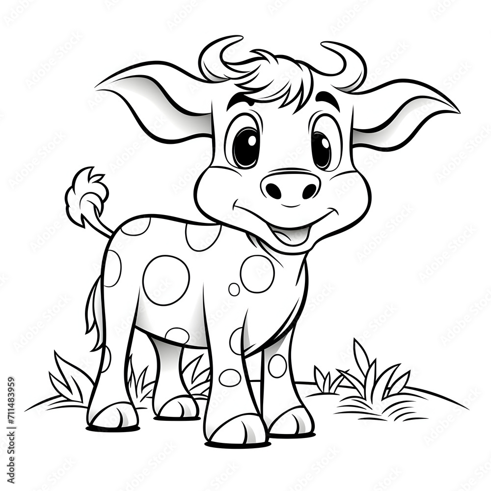 Cow Coloring Page, Ai Generative Cow Coloring Page, Ai Generative