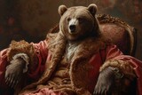 Bear An animal in Renaissance clothes, in a baroque suit, a close-up portrait of a past era, fashionable vintage retro style