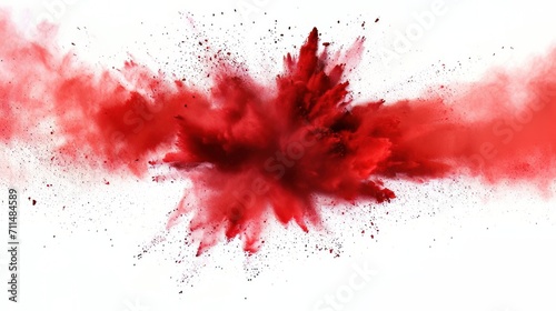 An explosion of bright red powder on a white background, created with     