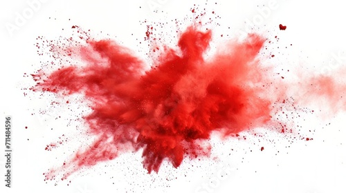 An explosion of bright red powder on a white background, created with 