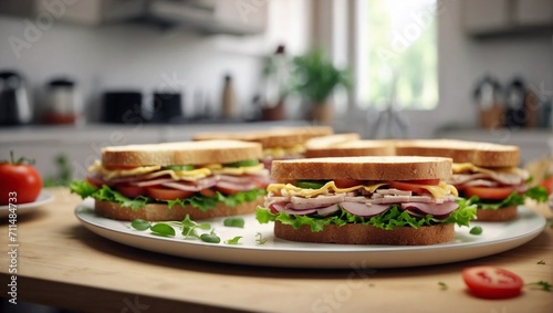 photo of a plate of sandwiches that look good in the kitchen made by AI generative