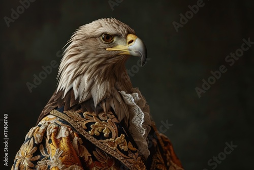 Eagle An animal in Renaissance clothes, in a baroque suit, a close-up portrait of a past era, fashionable vintage retro style © Gizmo
