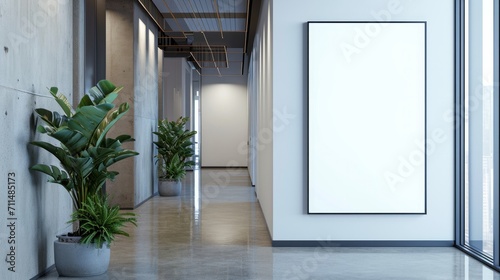 blank canvas mockup frame on a modern corridor at a modern office.    