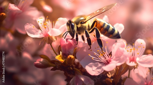 a bee collects pollen from flowers in the garden © Ziyan Yang