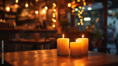 Candles in the restaurant, Blurred background image of coffee shop Background 