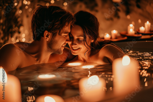 Couple in spa  hot tub  romantic valentine love atmosphere