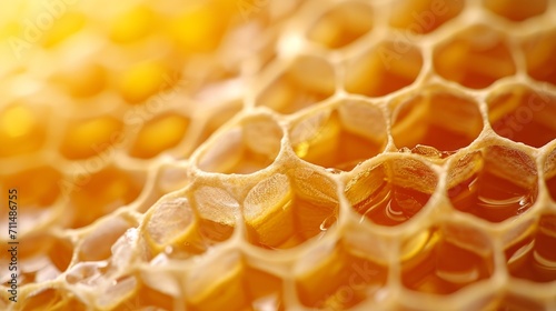Close up image of honeycomb, in the style of naturecore, synthetism, soft-focus technique 