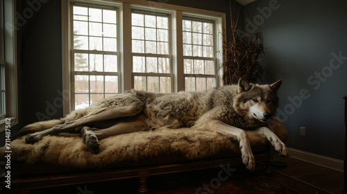 Wolf skin in house hunting room photo