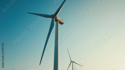 Close up shot of wind mills turbine rotating by the wind and generating renewable green energy      © Emil